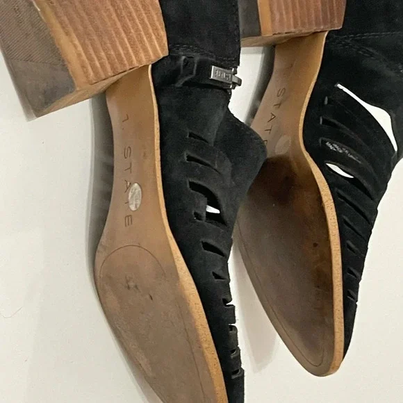 1.State Women's Black Pointed Strappy Ankle Bootie Suede Shoes blocked heel sz 6 - Picture 14 of 16